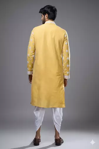 Yellow silk kurta patiala for men's