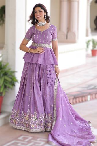 VIOLET Premium Designer Gold Crush Sequins Embroidered  Lehenga Choli Set