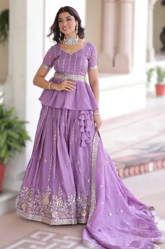 VIOLET Premium Designer Gold Crush Sequins Embroidered  Lehenga Choli Set