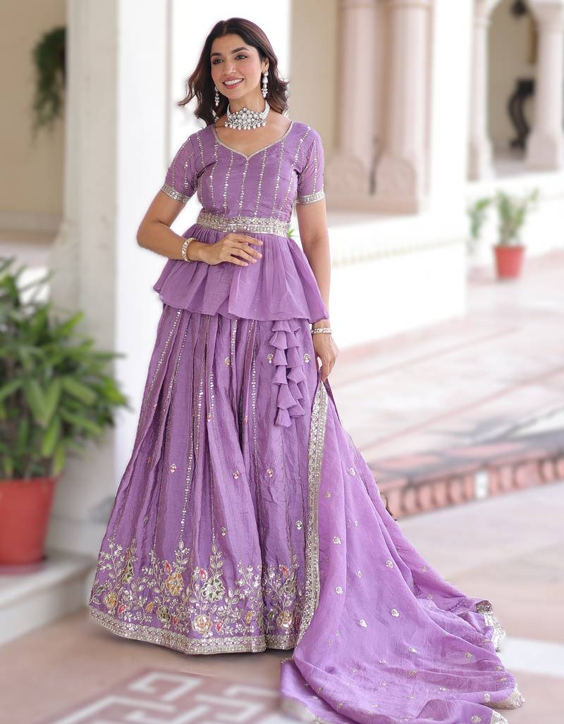 VIOLET Premium Designer Gold Crush Sequins Embroidered  Lehenga Choli Set