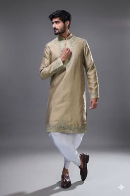 Brown silk kurta patiala for men's 1