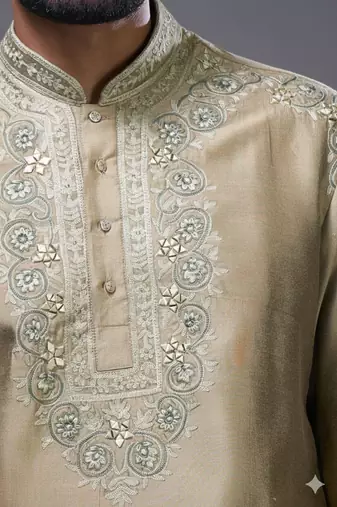 Brown silk kurta patiala for men's