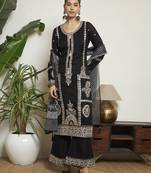 Black embroidered silk  Kurta Palazzo and dupatta set
