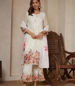 off white embroidered silk kurta palazzo set with dupatta