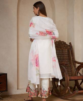 off white embroidered silk kurta palazzo set with dupatta 2