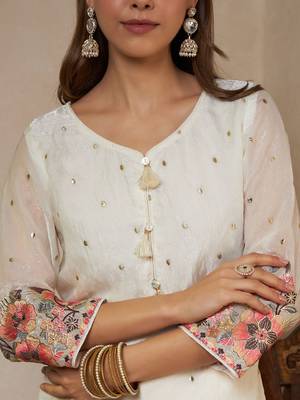 off white embroidered silk kurta palazzo set with dupatta 4