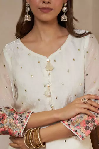 off white embroidered silk kurta palazzo set with dupatta