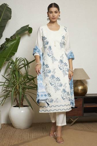 Petrol green embroidered silk  Kurta pant  with dupatta set