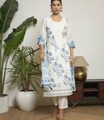 Petrol green embroidered silk  Kurta pant  with dupatta set