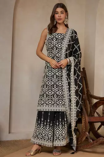 Sparkle black embroidered georgette  Kurta Palazzo and dupatta set