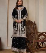 black embroidered silk kurta with palazzo and dupatta