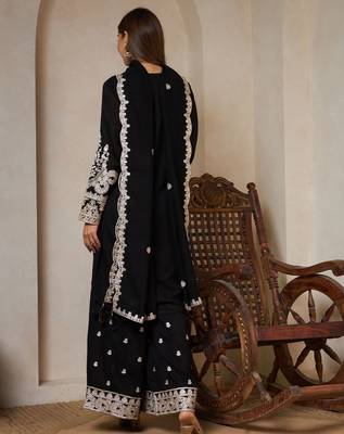 black embroidered silk kurta with palazzo and dupatta 2