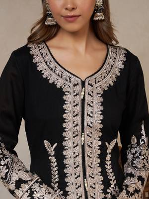 black embroidered silk kurta with palazzo and dupatta 4