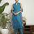Dark cyan embroidered silk  Kurta pant  with dupatta set