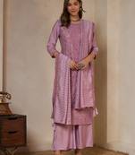 pink embroidered silk kurta with palazzo and dupatta