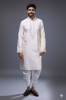 White silk kurta patiala for men's 1