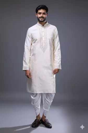White silk kurta patiala for men's