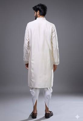 White silk kurta patiala for men's 2