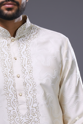 White silk kurta patiala for men's 3