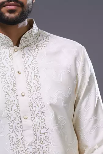 White silk kurta patiala for men's