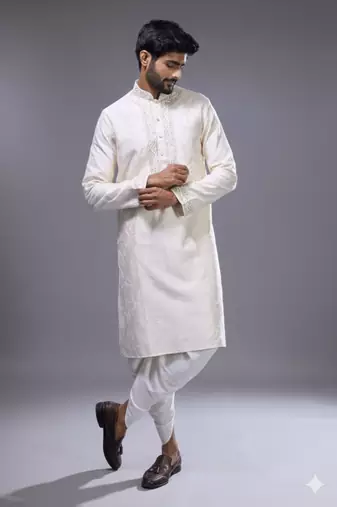White silk kurta patiala for men's