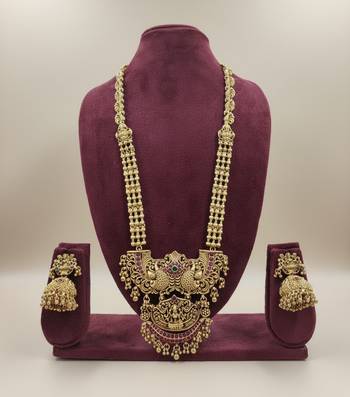Traditional temple lakshmi long Necklace :: set with jhumka earrings | gold-plated bridal jewellery 2