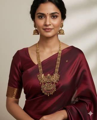 Traditional temple lakshmi long Necklace :: set with jhumka earrings | gold-plated bridal jewellery 3