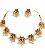 Traditional gold-plated lotus necklace set with pearls for women – ethnic wedding & festive jewelry