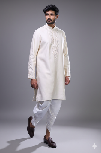 White silk kurta patiala for men's