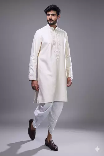White silk kurta patiala for men's