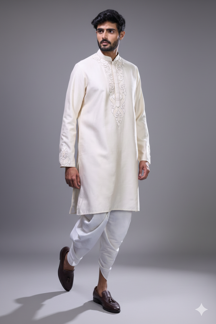 White silk kurta patiala for men's