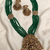 Antique gold-plated lakshmi long haram set with green beads & jhumkas – traditional temple jewelry