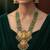 Traditional lakshmi temple long haram necklace set for women | gold-plated pearl, ruby & green stone bridal jewellery