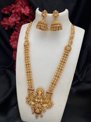 Antique gold-plated lakshmi temple long Necklace :: set with jhumka earrings for women 2