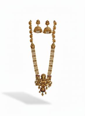Antique gold-plated lakshmi temple long Necklace :: set with jhumka earrings for women 3