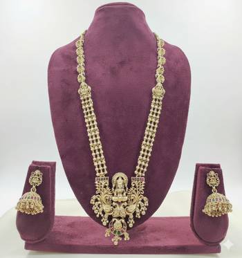 Antique gold-plated lakshmi temple long Necklace :: set with jhumka earrings for women 4