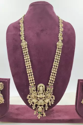 Antique gold-plated lakshmi temple long Necklace :: set with jhumka earrings for women