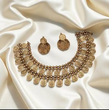 gold plated coin necklace set with jhumkas 1
