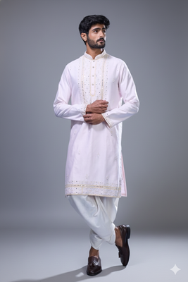 Pink silk kurta patiala for men's 1