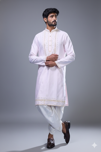 Pink silk kurta patiala for men's