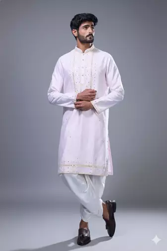 Pink silk kurta patiala for men's