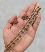 Elegant gold-plated ruby & emerald choker with floral stud earrings | traditional ethnic jewelry set
