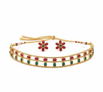 Elegant gold-plated ruby & emerald choker with floral stud earrings | traditional ethnic jewelry set 3