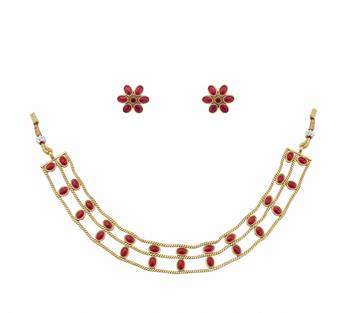 Elegant gold-plated ruby choker with floral stud earrings | traditional ethnic jewelry set 3
