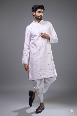 Pink silk kurta patiala for men's 3