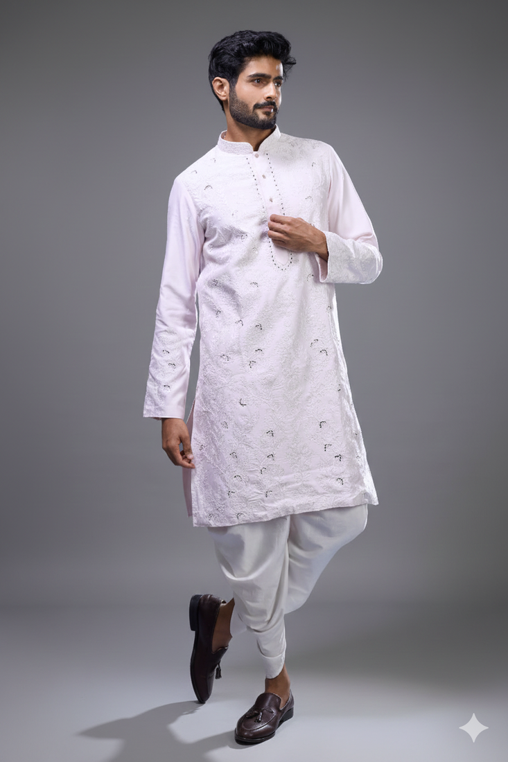 Pink silk kurta patiala for men's