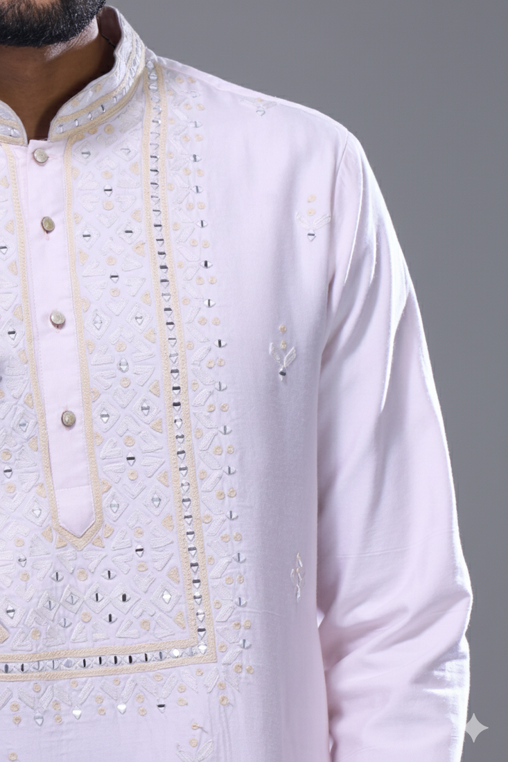 Pink silk kurta patiala for men's