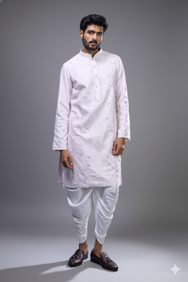 Pink silk kurta patiala for men's 1