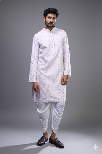 Pink silk kurta patiala for men's