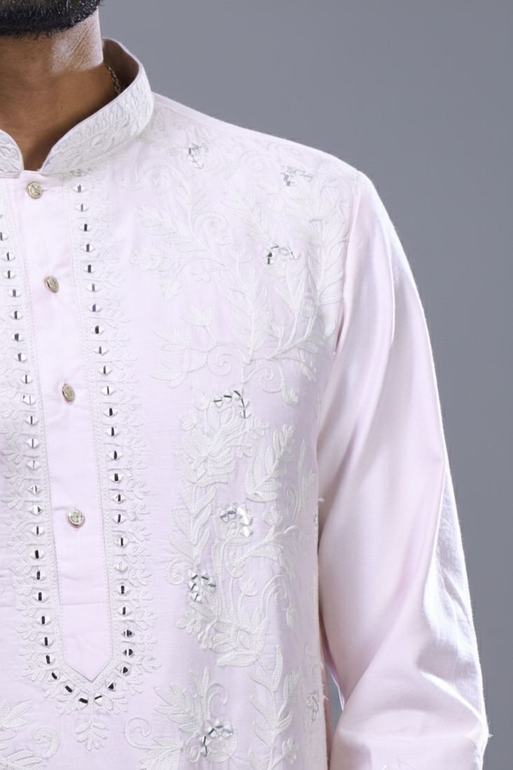 Pink silk kurta patiala for men's